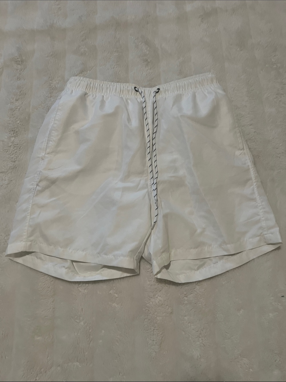 Men's White Elastic Waist Swim Shorts